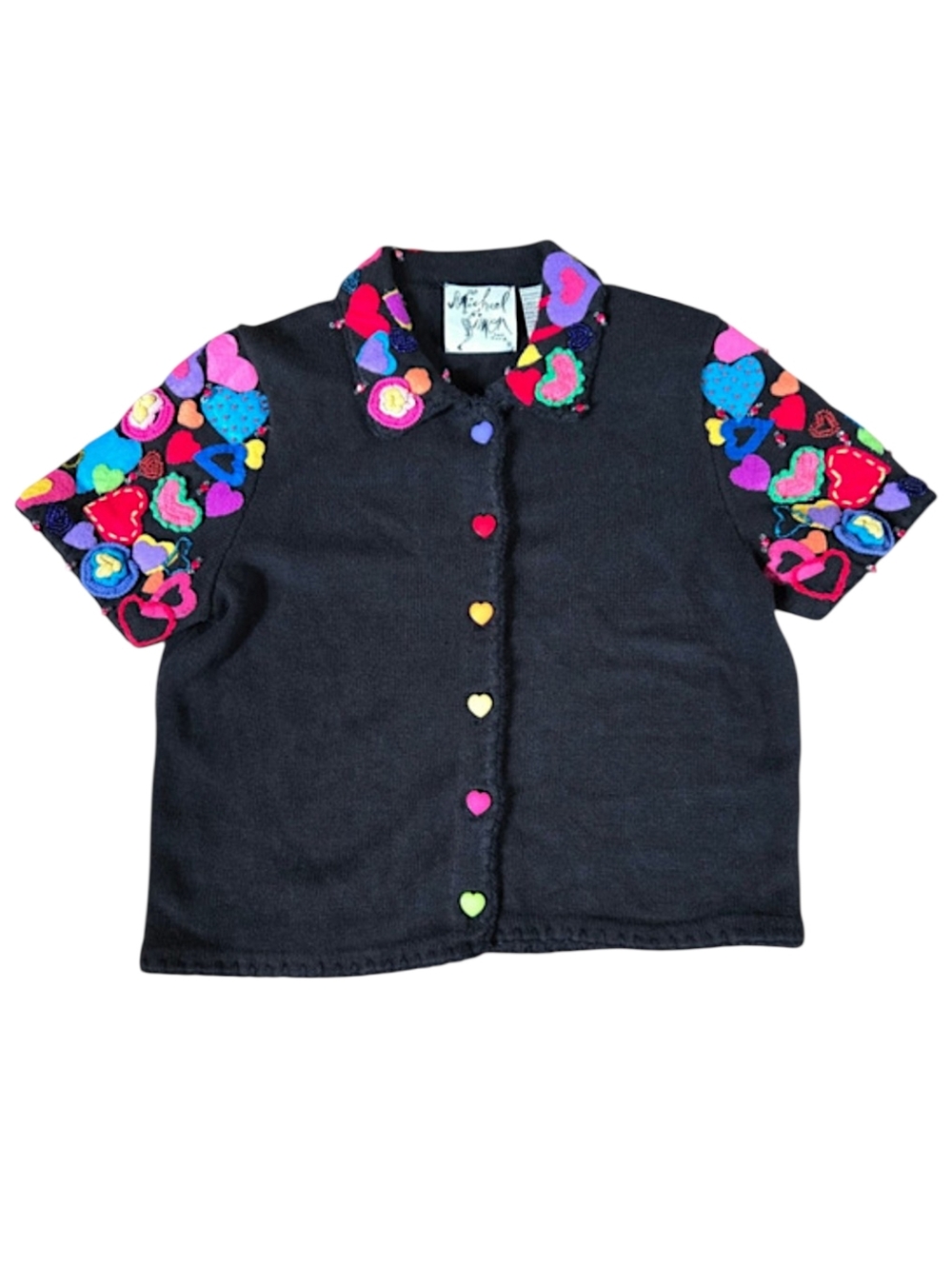 Vintage 90s Cotton Cardigan‎ Knit Retro Sweater Michael Simon Size Medium